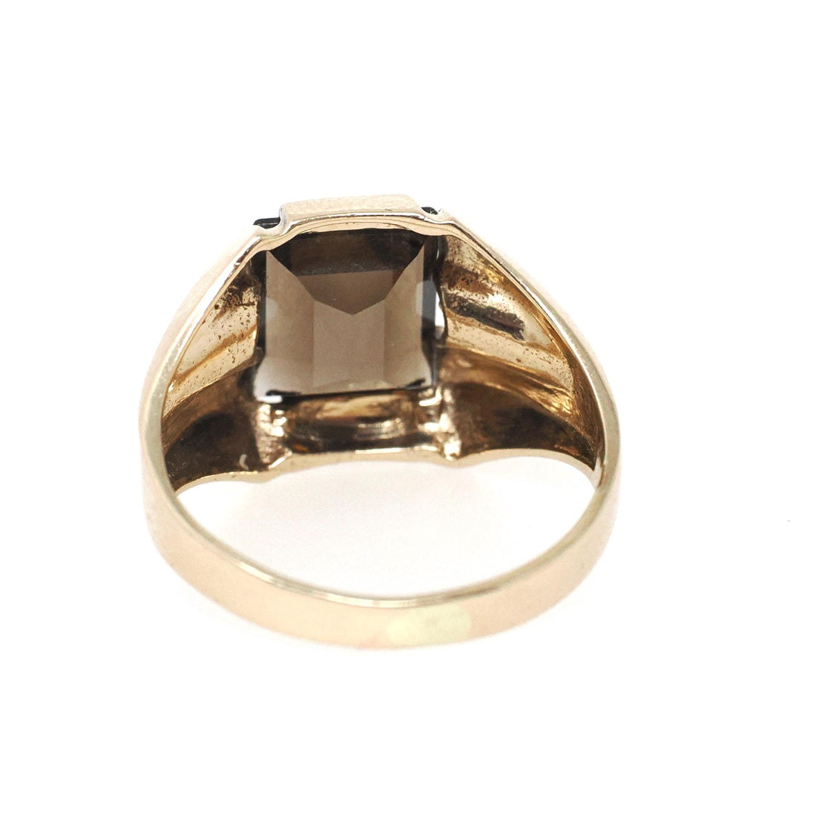 Smoky Quartz Ring - Mid Century Era 9k Yellow Gold Unisex Brown Rectangular Gemstone - Hallmarked 1952 Size 7 1/4 Fine Statement Jewelry