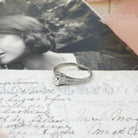 Vintage Engagement Ring - Art Deco 18k White Gold Natural .21 CT Diamond - Circa 1930s Era Size 7 Wheat Design Fine Bridal Statement Jewelry
