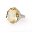 Citrine Intaglio Ring - Art Deco 14k White Gold Oval Cut Carved Neoclassical Woman - Vintage 1930s Era Size 7 3/4 Fine Engraved Jewelry