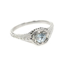 Topaz Filigree Ring - Antique Art Deco 18k White Gold Natural .70 Natural Blue Gem - Circa 1920s Size 7 1/2 December Birthstone Fine Jewelry