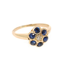 Antique Flower Ring - Edwardian 18k Yellow Gold Blue Sapphire .48 TW Gemstone Cluster - Circa 1910s Era Size 5 1/4 Diamond Fine Halo Jewelry