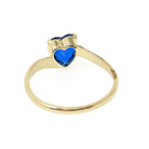 Vintage Created Spinel Ring - Mid Century 10k Yellow Gold Heart Cobalt Blue Gem Bypass - Circa 1960s Size 5 1/4 September Birthstone Jewelry
