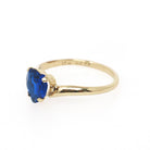Vintage Created Spinel Ring - Mid Century 10k Yellow Gold Heart Cobalt Blue Gem Bypass - Circa 1960s Size 5 1/4 September Birthstone Jewelry