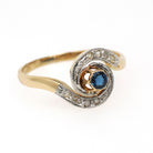 Antique Swirl Ring - Edwardian 18k Yellow Gold & Platinum Blue Glass Diamond Chips - Circa 1900s Size 7 French Handmade Halo Fine Jewelry