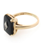Vintage Onyx Ring - Mid Century 14k Yellow Gold Black Chalcedony Gemstone - Circa 1960s Era Size 6 1/4 Accent Diamond Statement Fine Jewelry