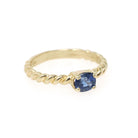 Sapphire Stacking Ring - Contemporary 14k Yellow Gold Natural Blue East West Gem Solitaire - Circa 2000s Size 6 Fine Bubble Band Jewelry