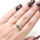 Sapphire Stacking Ring - Contemporary 14k Yellow Gold Natural Blue East West Gem Solitaire - Circa 2000s Size 6 Fine Bubble Band Jewelry