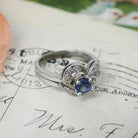 Vintage Bridal Ring Set - Mid Century 14k White Gold Natural Sapphire & Diamond Soldered Pair - Circa 1950s Size 6 Fine Engagement Jewelry