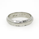 Dated 1960 Band - Mid Century 14k White Gold Milgrain Diamond Cut Eternity Wedding Ring - Vintage Size 9 3/4 Engraved Fine Bridal Jewelry