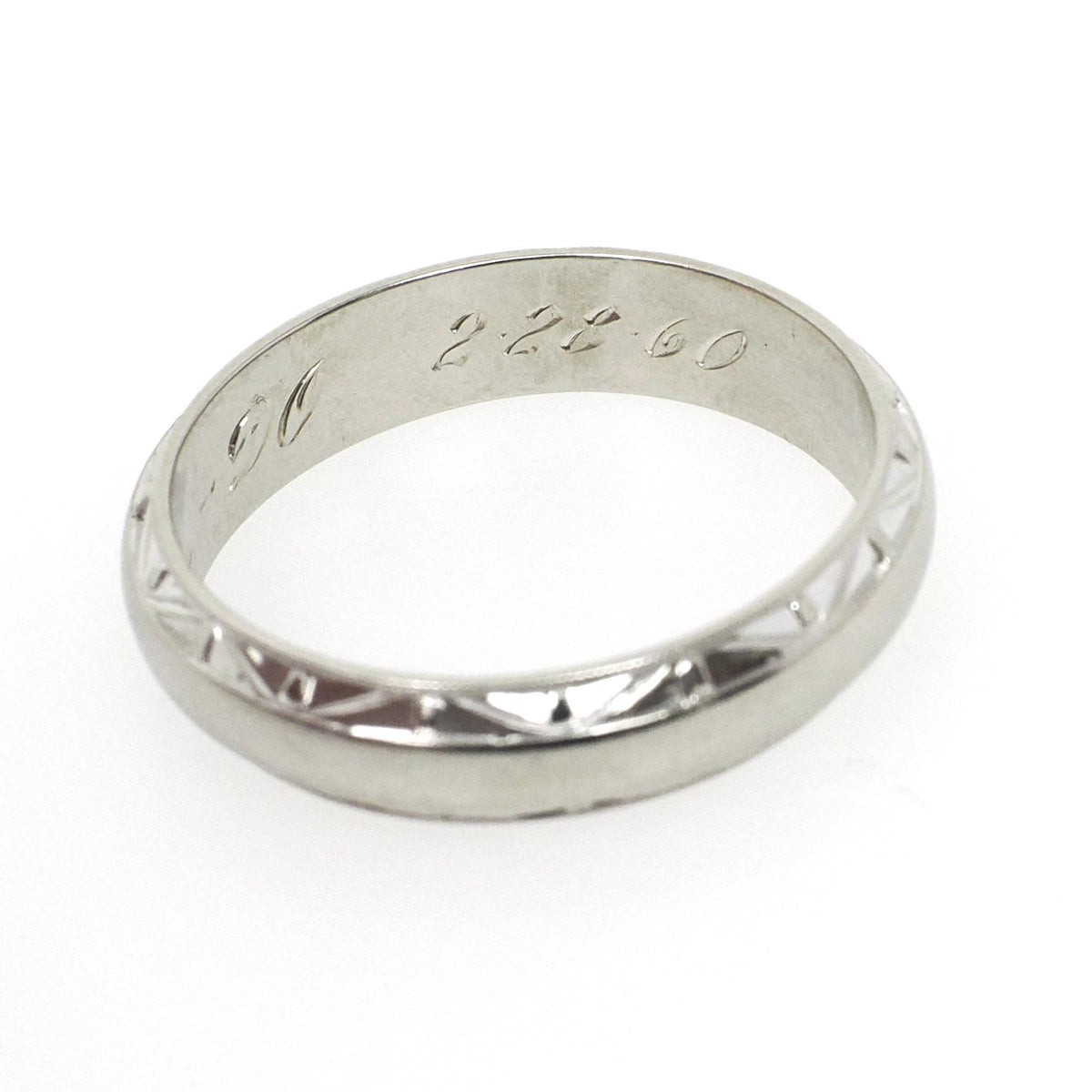 Dated 1960 Band - Mid Century 14k White Gold Milgrain Diamond Cut Eternity Wedding Ring - Vintage Size 9 3/4 Engraved Fine Bridal Jewelry
