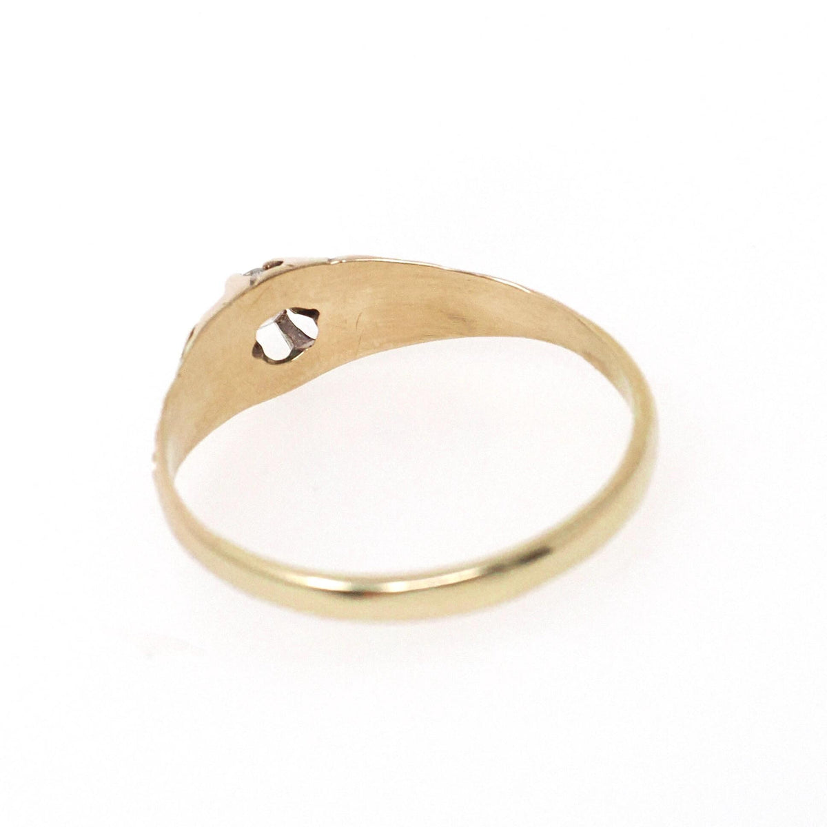 Antique Diamond Ring - Edwardian 10k Yellow Gold Natural .08 CT Round Brilliant Solitaire - Circa 1900s Size 8.25 Belcher Engagement Jewelry