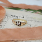 Antique Diamond Ring - Edwardian 10k Yellow Gold Natural .08 CT Round Brilliant Solitaire - Circa 1900s Size 8.25 Belcher Engagement Jewelry