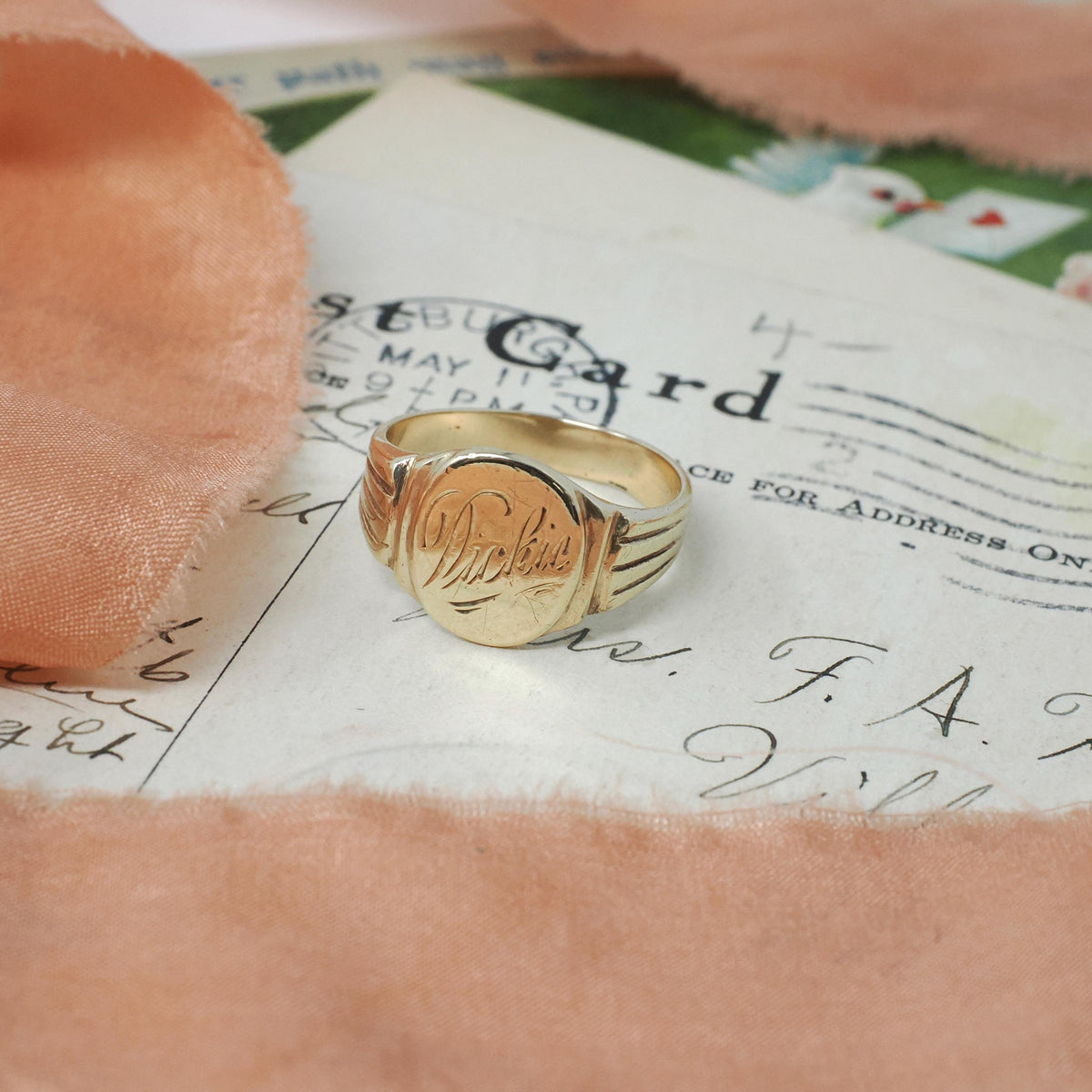 Vintage "Dickie" Signet Ring - Mid Century 10k Yellow Gold Engraved Name Shield - Circa 1960s Era Size 6 1/2 Fine Pinky Statement Jewelry