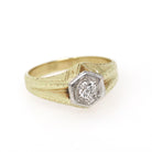 Vintage Diamond Ring - Art Deco 14k Yellow & White Gold Hexagonal .25 CT Round Solitaire - Circa 1930s Era Size 8 1/2 Engraved Fine Jewelry