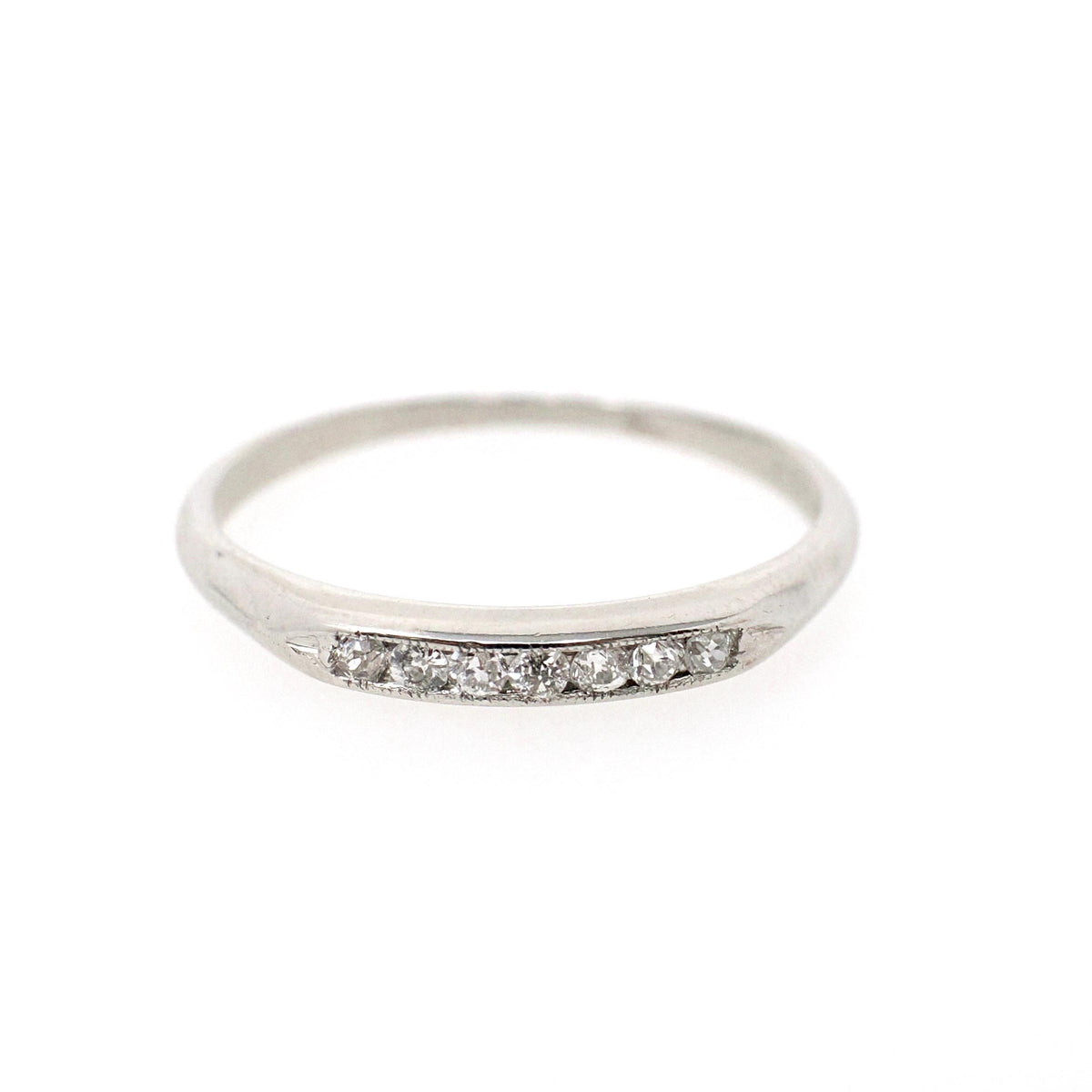 Mid Century Diamond Band - Vintage Platinum Natural .13 CTW Channel Wedding Band - Circa 1950s Era Size 6 1/2 Fine Bridal Stacking Jewelry