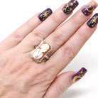 Vintage Cameo Habillé Ring - Art Deco 14k White Gold Carved Shell & Natural Diamond - Circa 1930s Size 6 1/4 Portrait Fine Filigree Jewelry