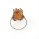 Vintage Cameo Habillé Ring - Art Deco 14k White Gold Carved Shell Diamond & Synthetic Sapphire - Circa 1930s Size 7.25 Fine Filigree Jewelry