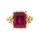 Vintage Floral Ring - Retro Era 10k Yellow Gold Synthetic Ruby Statement - Circa 1940s Size 6 1/4 Flower Heart July Birthstone Fine Jewelry