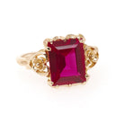 Vintage Floral Ring - Retro Era 10k Yellow Gold Synthetic Ruby Statement - Circa 1940s Size 6 1/4 Flower Heart July Birthstone Fine Jewelry