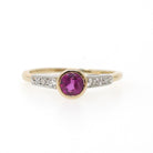 Ruby & Diamond Engagement Ring - Modern Era 14k Yellow Gold Platinum .66 CT Bezel Natural Red Corundum Gem - Circa 2000s Size 8 Fine Jewelry