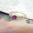Ruby & Diamond Engagement Ring - Modern Era 14k Yellow Gold Platinum .66 CT Bezel Natural Red Corundum Gem - Circa 2000s Size 8 Fine Jewelry