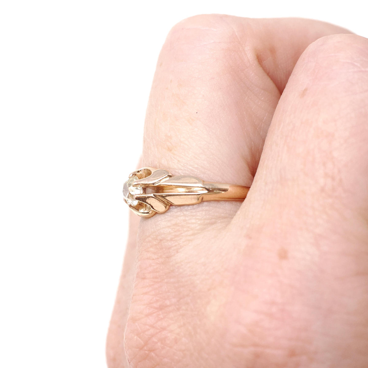 Victorian Diamond Ring - Antique 10k Rosy Gold .29 CT Natural Old Mine Cut Solitaire - Circa 1890s Era Size 7 Fine April Engagement Jewelry