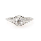 Antique Diamond Ring - Art Deco 18k White Gold Natural .43 CT Filigree Solitaire Engagement - Circa 1920s Era Size 8 Fine Bridal Jewelry
