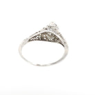 Antique Diamond Ring - Art Deco 18k White Gold Natural .43 CT Filigree Solitaire Engagement - Circa 1920s Era Size 8 Fine Bridal Jewelry