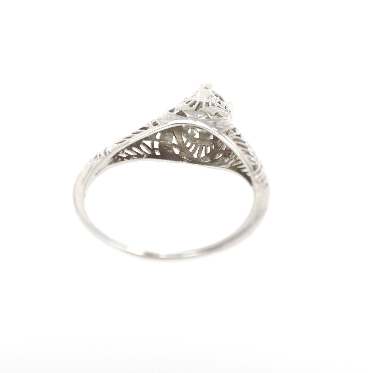 Antique Diamond Ring - Art Deco 18k White Gold Natural .43 CT Filigree Solitaire Engagement - Circa 1920s Era Size 8 Fine Bridal Jewelry
