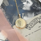 Letter "R" Locket - Vintage Gold Filled Round Statement Linear Engraved Single Initial - Retro Circa 1940s Era Photograph Keepsake Jewelry