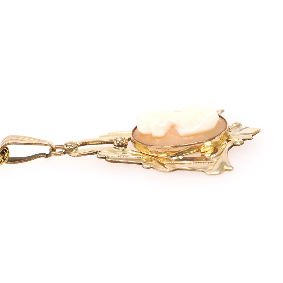 Vintage Cameo Pendant - Retro 10k Gold Filled Carved Shell Pendant Necklace - Circa 1940s Era Woman's Silhouette Statement Keepsake Jewelry