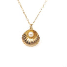 Seashell Jewelry Set - Contemporary 9k Yellow Gold Matching Cultured Pearl Necklace & Earrings - Vintage Estate Accessory Fine Jewelry