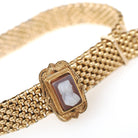 Antique Mesh Bracelet - Victorian Gold Filled Adjustable Woven Tassel Sardonyx Cameo Statement - Circa 1890s Era Carved Woman Fine Jewelry
