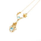 Vintage Zircon Lavalier - Retro 14k Yellow Gold Blue Round Faceted 1.95 CTW Gemstone Necklace - Circa 1940s Era Fine Statement Jewelry