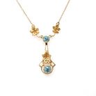 Vintage Zircon Lavalier - Retro 14k Yellow Gold Blue Round Faceted 1.95 CTW Gemstone Necklace - Circa 1940s Era Fine Statement Jewelry