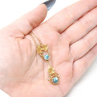 Vintage Zircon Lavalier - Retro 14k Yellow Gold Blue Round Faceted 1.95 CTW Gemstone Necklace - Circa 1940s Era Fine Statement Jewelry