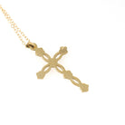 Vintage Cross Necklace - Mid Century 12k Gold Filled Blue Floral Enamel Pendant Charm - Circa 1960s Era Statement Religious Faith Jewelry