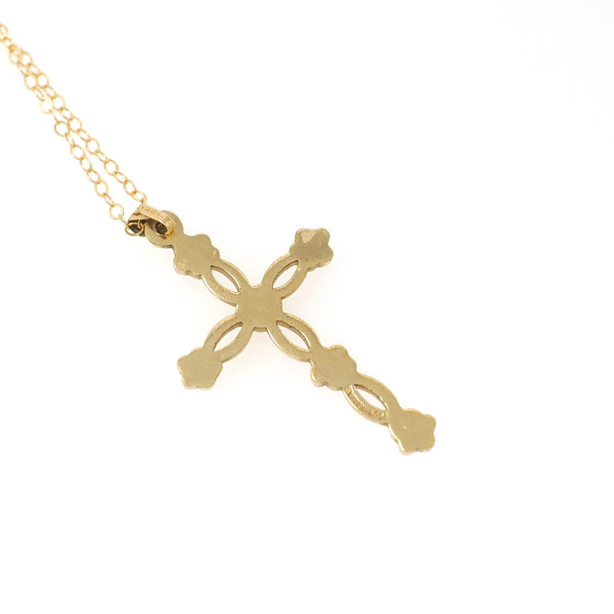 Vintage Cross Necklace - Mid Century 12k Gold Filled Blue Floral Enamel Pendant Charm - Circa 1960s Era Statement Religious Faith Jewelry