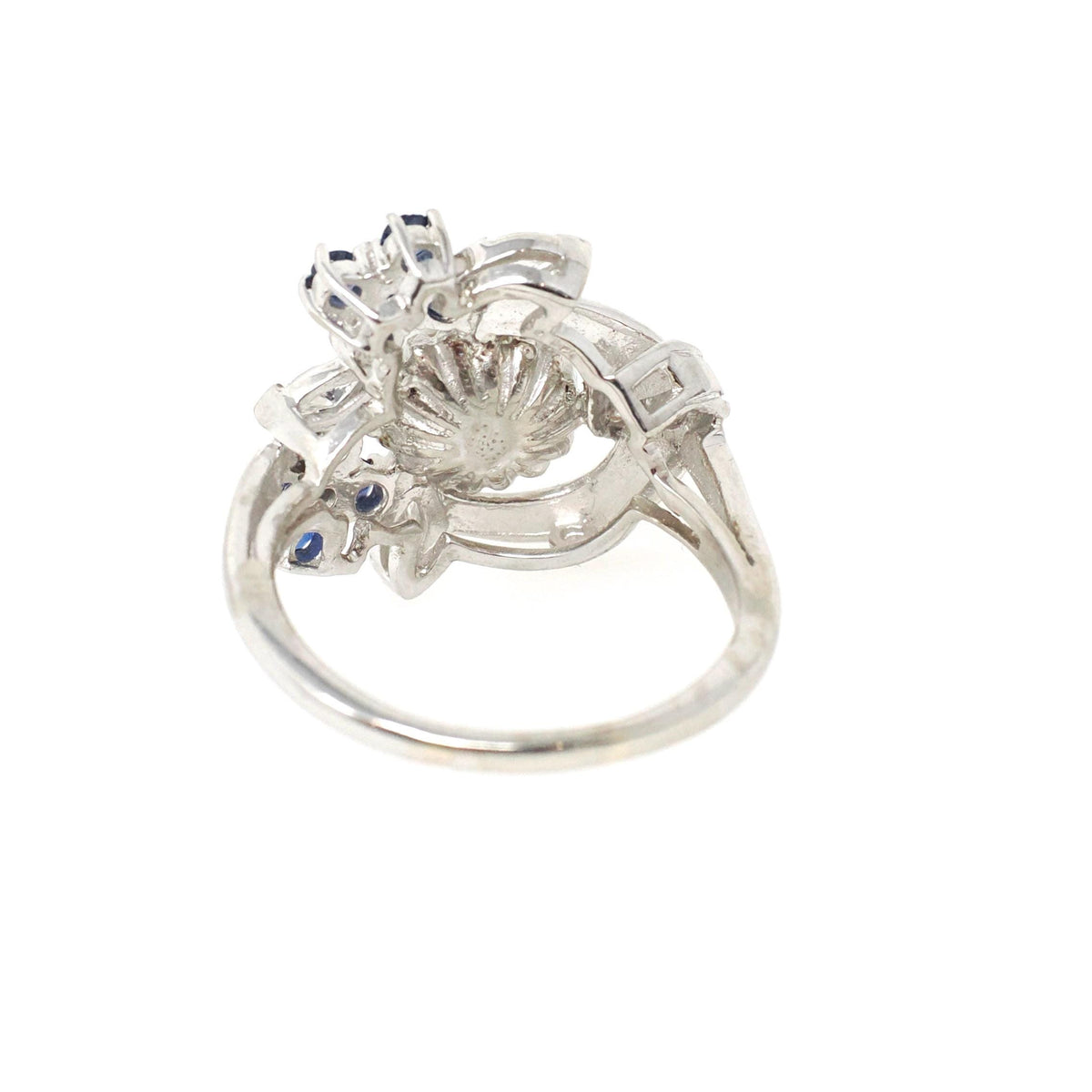 Vintage Pearl Ring - Mid Century 14k White Gold Cultured Organic Gem Blue Sapphire & Diamond Accents - Circa 1960s Size 7 1/4 Fine Jewelry