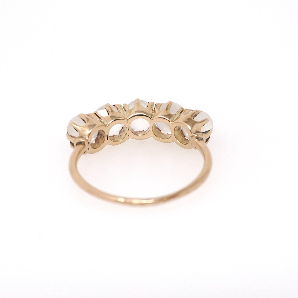 Antique Moonstone Band - Edwardian 14k Yellow Gold Five Spherical Adularescence Gemstones Ring - Circa 1910s Size 6 Fine Statement Jewelry