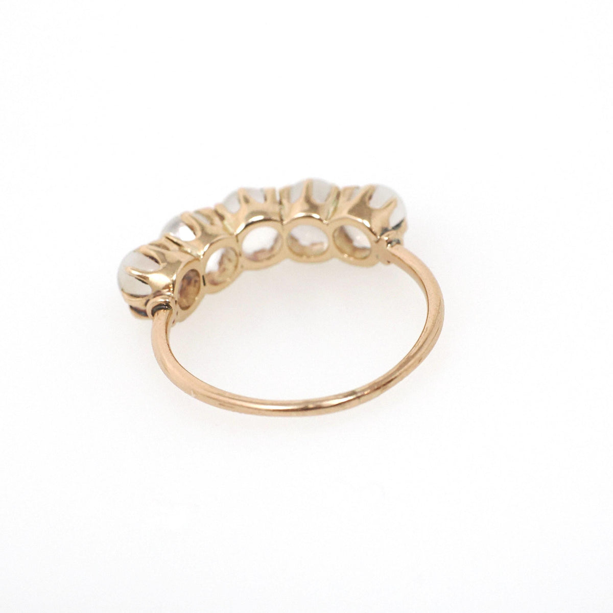 Antique Moonstone Band - Edwardian 14k Yellow Gold Five Spherical Adularescence Gemstones Ring - Circa 1910s Size 6 Fine Statement Jewelry
