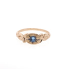 Antique Baby Ring - Edwardian 14k Yellow Gold Star Incised Blue Glass Cabochon Stone - Circa 1910s Size 1 Simulated Sapphire Fine Jewelry