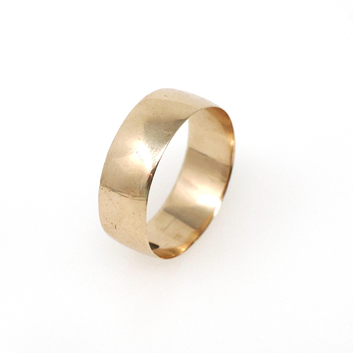 Antique Cigar Band - Edwardian 10k Yellow Gold Unadorned 6.9 MM Wide Ring - Circa 1910s Size 8 1/2 - Unisex Wedding Fine Statement Jewelry