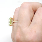 Created Spinel Ring - Mid Century 9k Yellow Gold Emerald Cut Light Green Stone - Hallmarked 1961 Era Size 5 Fine August Birthstone Jewelry