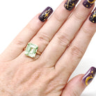 Created Spinel Ring - Mid Century 9k Yellow Gold Emerald Cut Light Green Stone - Hallmarked 1961 Era Size 5 Fine August Birthstone Jewelry