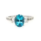 Modern Apatite Ring - Contemporary 10k White Gold Natural Oval Teal Blue Gemstone - Circa 2000s Size 8 1/2 Simulated Diamond Accents Jewelry