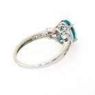 Modern Apatite Ring - Contemporary 10k White Gold Natural Oval Teal Blue Gemstone - Circa 2000s Size 8 1/2 Simulated Diamond Accents Jewelry