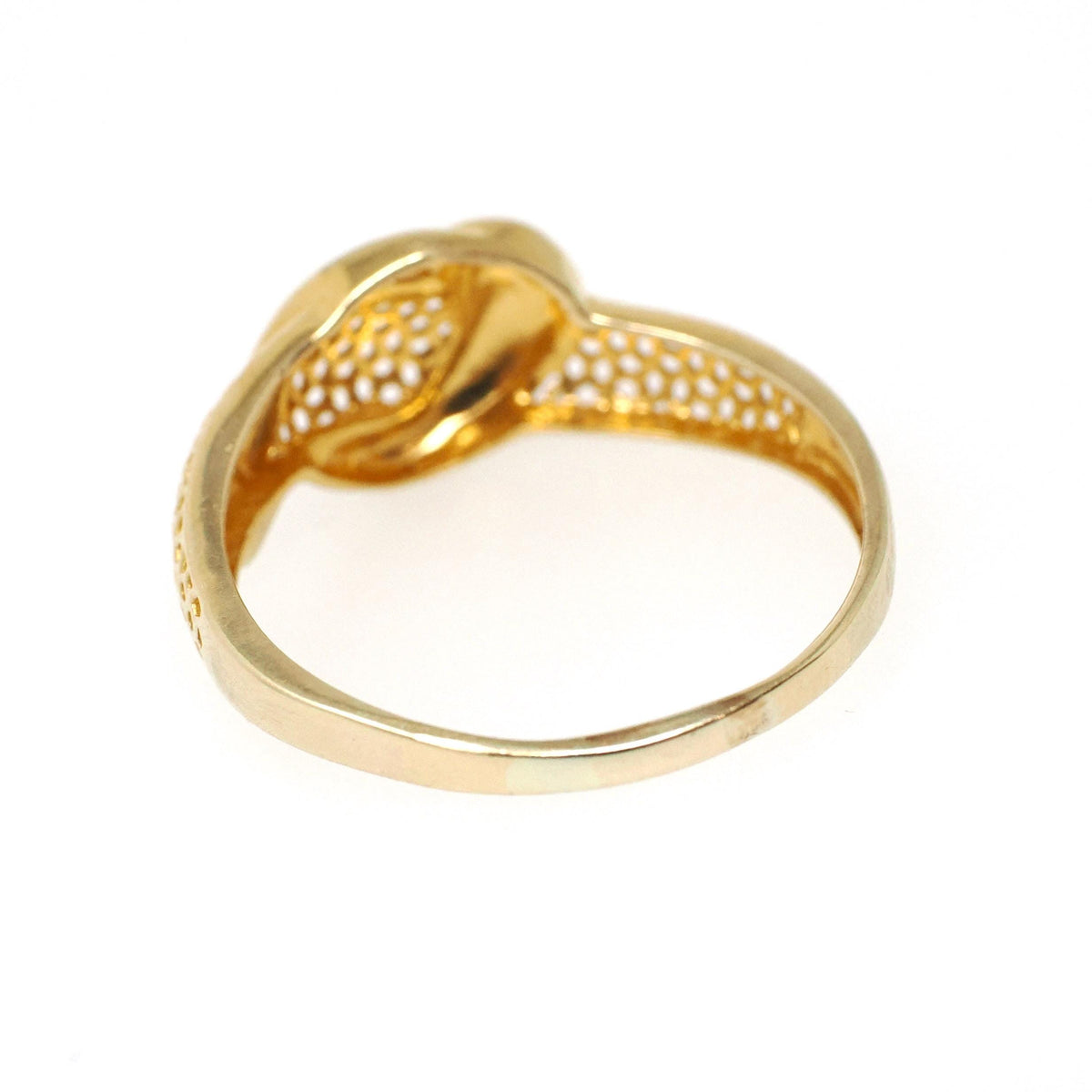 Textured Stacking Ring - Contemporary 18k Yellow Gold Two Tone Pierced Filigree Band - Circa 2000s Era Size 8 Crescent Fine Fashion Jewelry