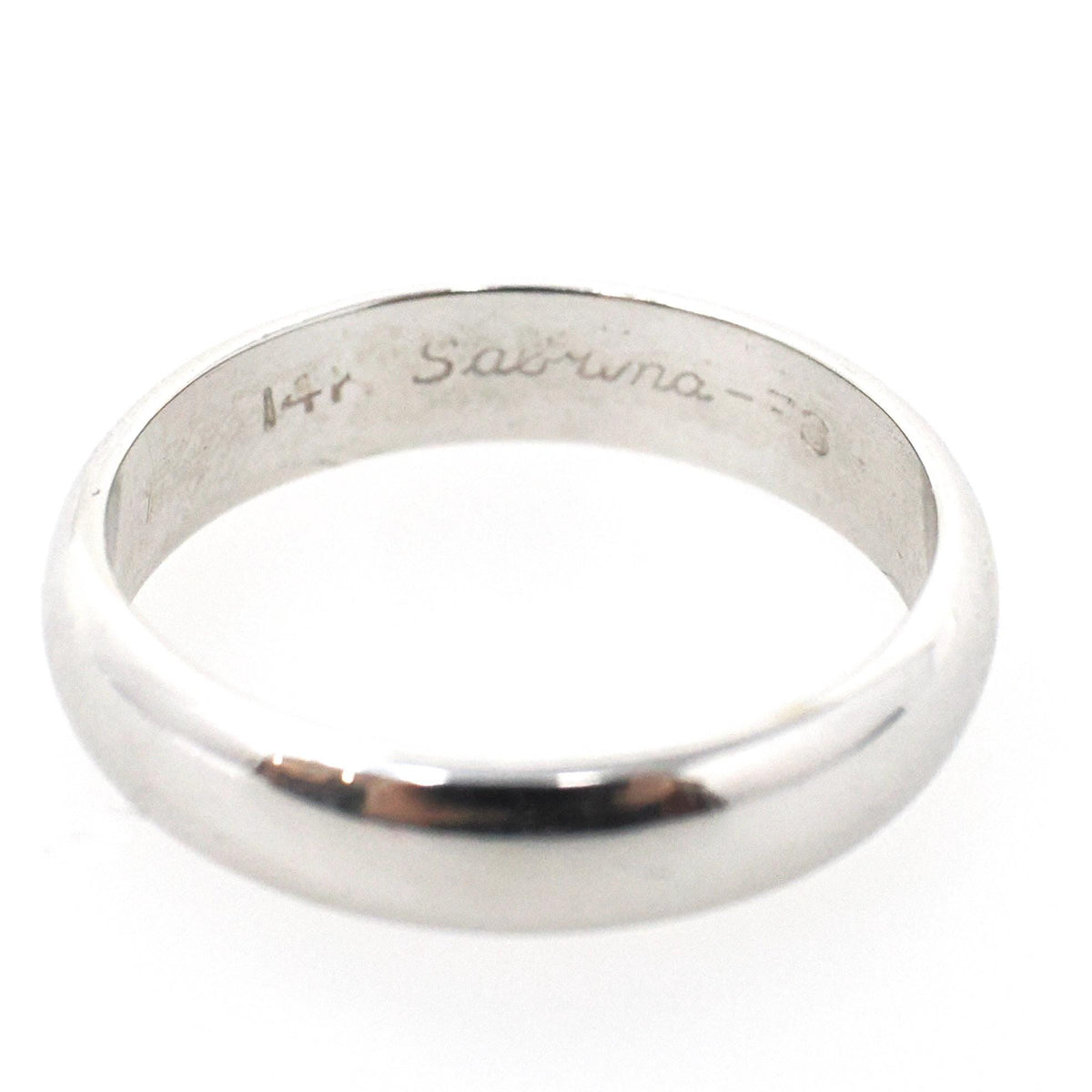 Vintage Wedding Band - Mid Century 14k White Gold 4.4 MM Half Round Unadorned Bridal Ring - Circa 1950s Era Size 8 Stacking Fine Jewelry