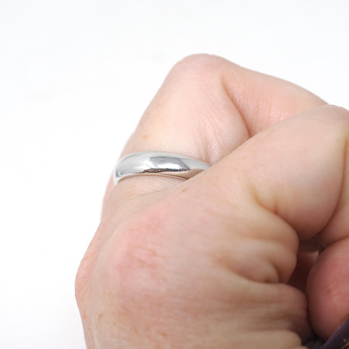 Vintage Wedding Band - Mid Century 14k White Gold 4.4 MM Half Round Unadorned Bridal Ring - Circa 1950s Era Size 8 Stacking Fine Jewelry